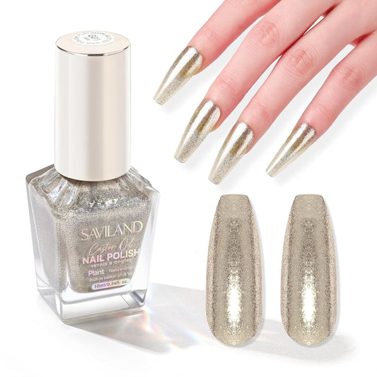 SAVILAND Color Artistry Champagne Gold Nail Polish - 7 Days Shimmer Holographic Metallic Glitter Fingernail Polish Sparkle Shiny Nail Lacquer for Toe Salon Manicure DIY Nail Art Home-Velvo Beauty