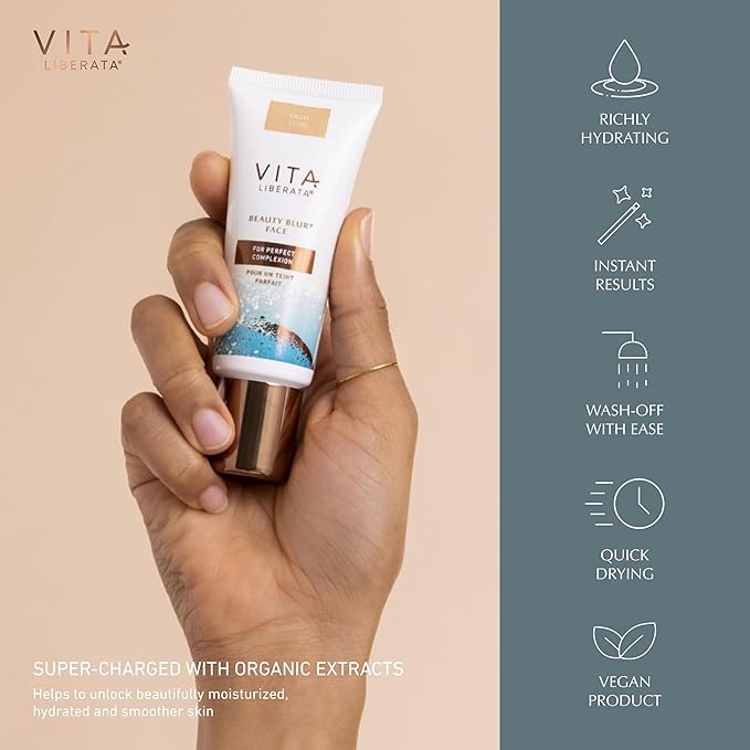 Vita Liberata Beauty Blur Face - Light, BB Cream, Hydrating Skin Finish, Radiant Glow & Flawless Complexion, 1.01 fl oz-Velvo Beauty
