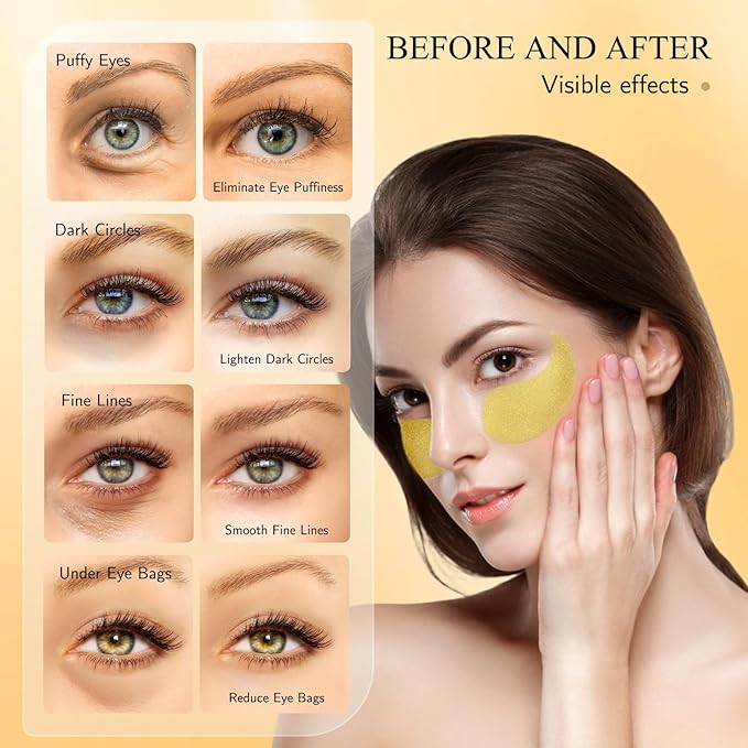 Under Eye Patches, Gold Eye Masks for Dark Circles and Puffiness Anti-Wrinkle Moisturizing Anti-Aging Under Eye Bags Skin Care Treatment Pads Revitalizes & Tightens Eye Area(60PCS)-Velvo Beauty