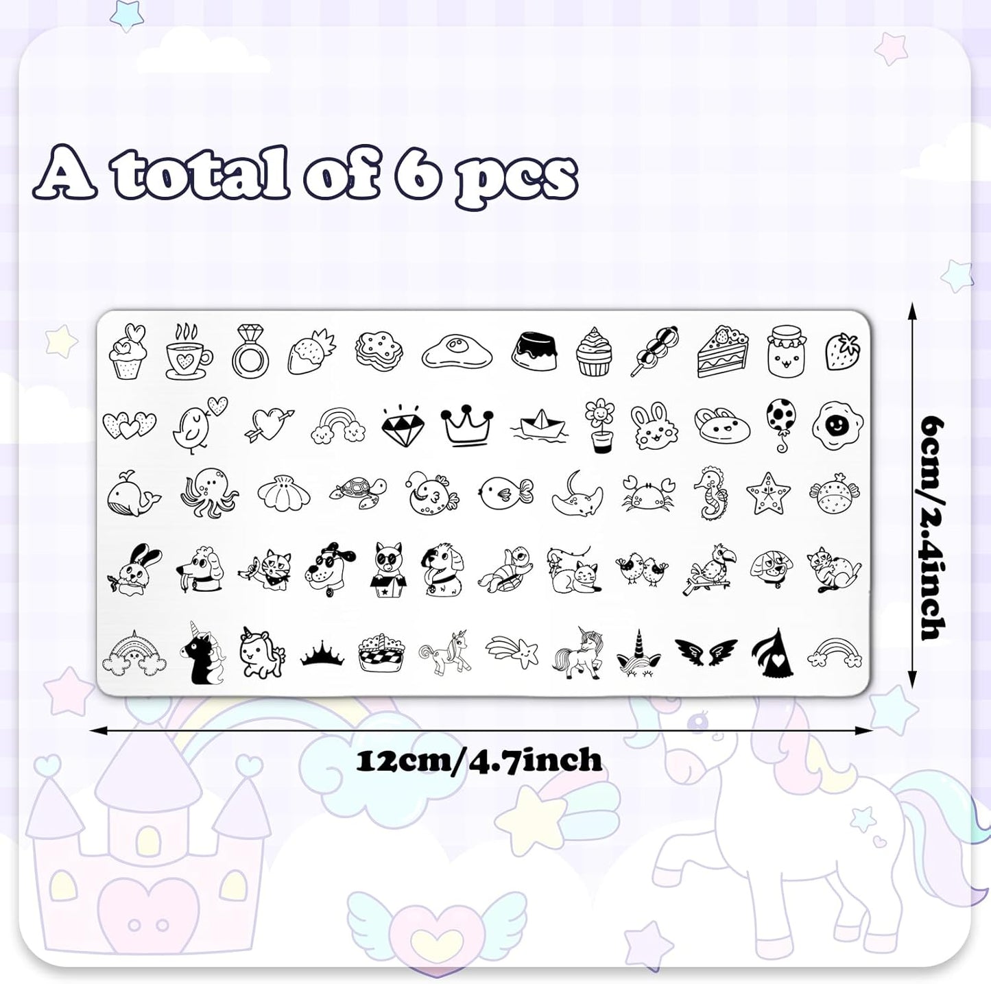 Whaline 6Pcs Kids Nail Plates Stamping Set Cute Animal Floral Dessert Stamp Templates Nail Art Plates for DIY Print Manicure Salon Design-Velvo Beauty