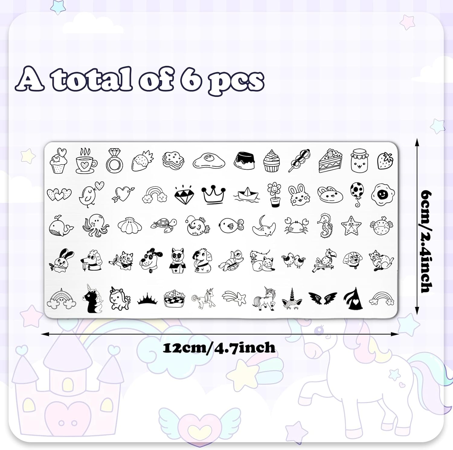 Whaline 6Pcs Kids Nail Plates Stamping Set Cute Animal Floral Dessert Stamp Templates Nail Art Plates for DIY Print Manicure Salon Design-Velvo Beauty