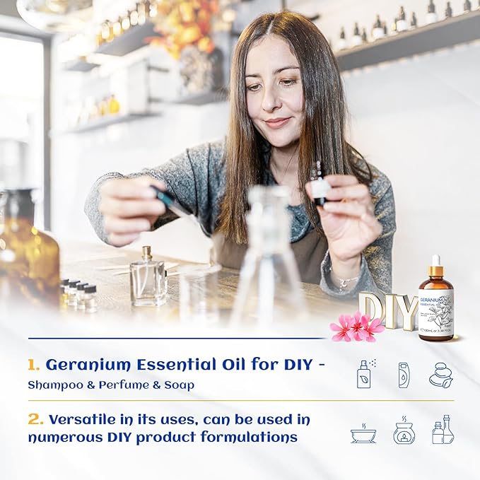HIQILI 100ML Geranium Essential Oil for Skin, Diffuser & Candle, 100% Pure and Natural - 3.38 Fl Oz-Velvo Beauty