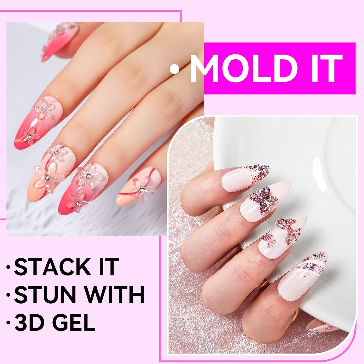 Makartt 3D Gel Nail Art: 4 in 1 Clear Solid Gel Builder for Extension UV Nail Glue for Acrylic Nails Rhinestones 3d Sculpting Gels Hard Gels for Nails UV/LED Nails Lamp Required 15ML 2 Bottles-Velvo Beauty