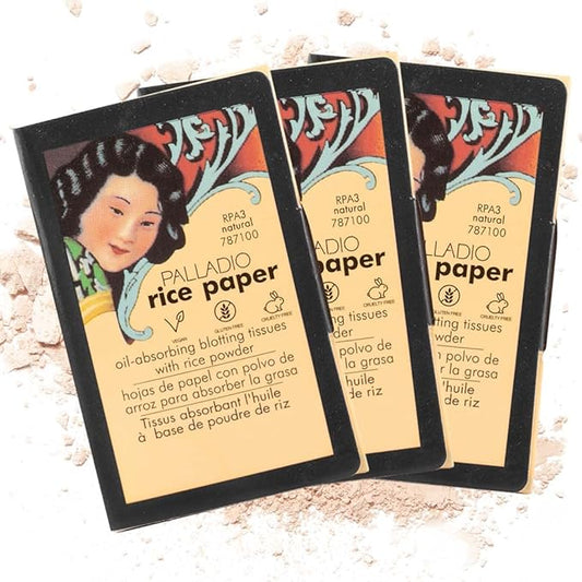 Palladio Rice Paper Facial Tissues for Oily Skin, Face Blotting Sheets Made from Natural Rice, Oil Absorbing Paper with Rice Powder, 2 Sided, Instant Results, Natural, 40 Count (Pack of 3)-Velvo Beauty