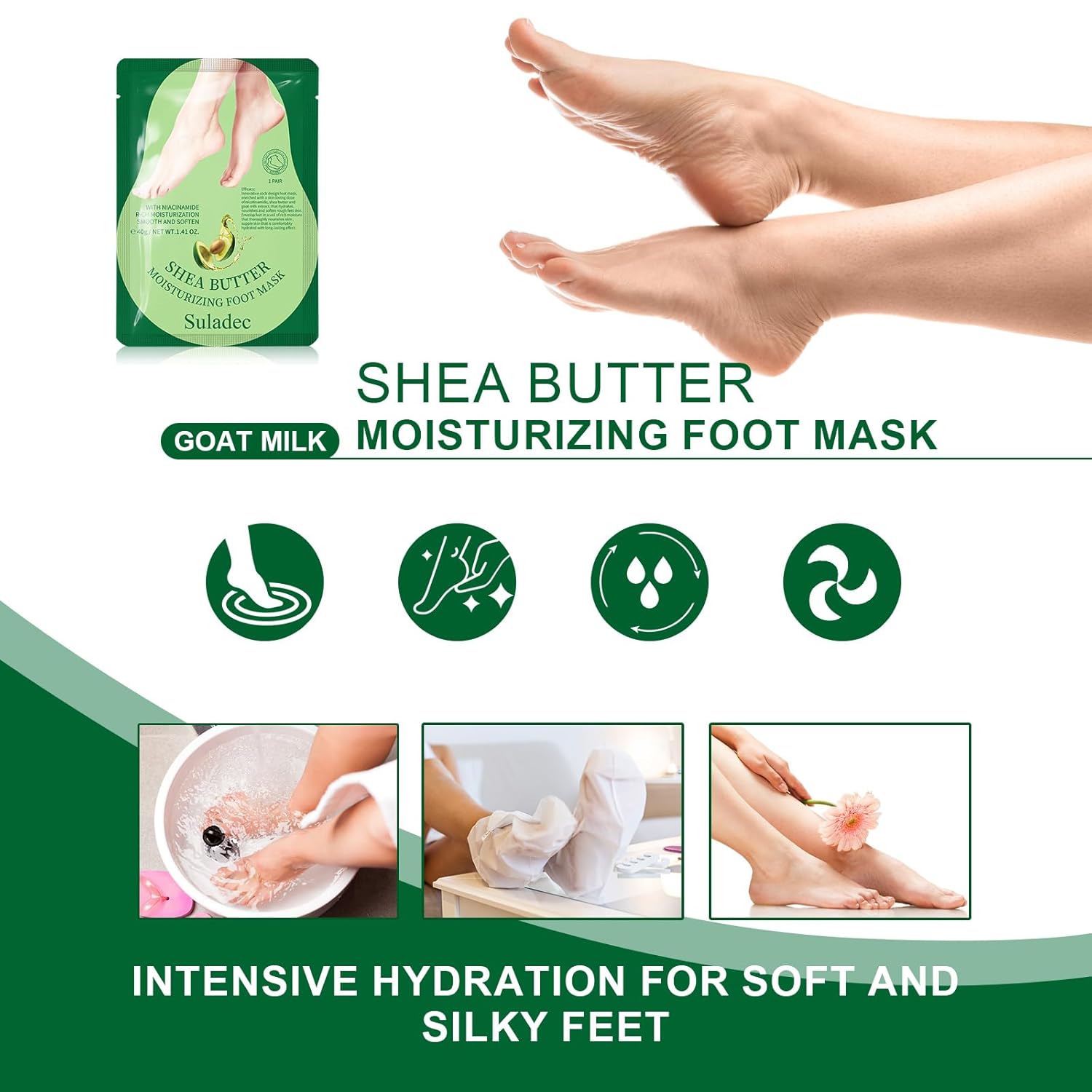 Moisturizing Foot Mask with Shea Butter and Goat Milk, Hydrating Foot Masks for Dry Cracked Feet, Dry Skin Moisturizer for Soft and Smooth Touch Feet - Men Women - 5 Pairs-Velvo Beauty