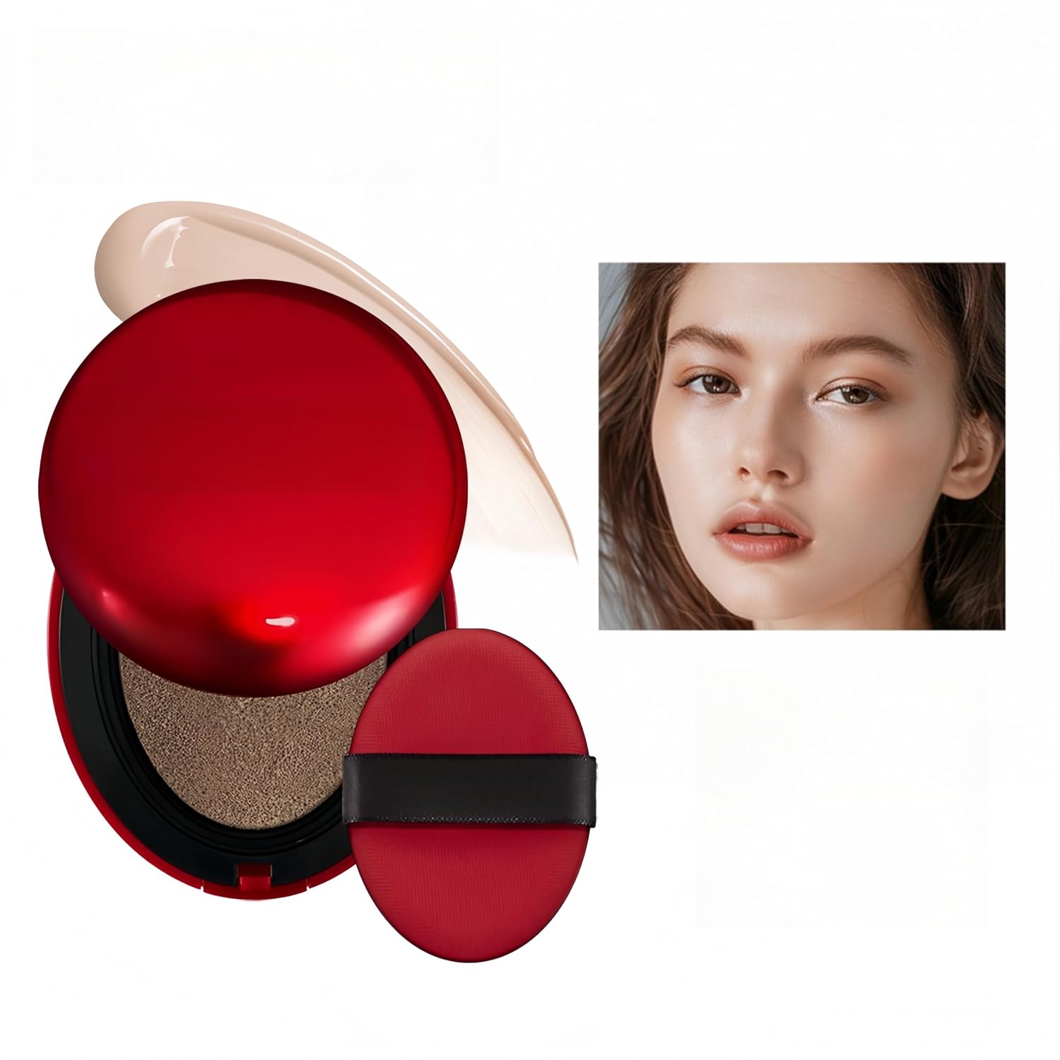 MAEPEOR Cushion Foundation 9 Colors Full Coverage Weightless Satin Glow Foundation Hydrating Long-Lasting Cushion BB Cream (Color 03)-Velvo Beauty