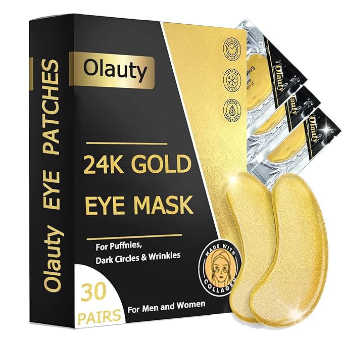 Eakroo 30 Pairs Golden Under Eye Patches, 24k Gold Under Eye Mask Eye Patches for Puffy Eyes, Eye Masks for Dark Circles and Puffiness, Reduces Wrinkle, Fine Lines and Eye Bags, Nourish Skin-Velvo Beauty