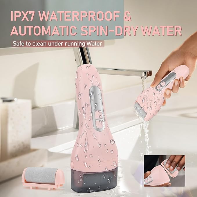 Callus Remover for Feet - with Larger Grinding Head, Electric Portable Pedicure Kit Foot File Callus Remover, Rechargeable Waterproof Foot File for Foot Care Deadskin Remover LCD Display-Pink-Velvo Beauty