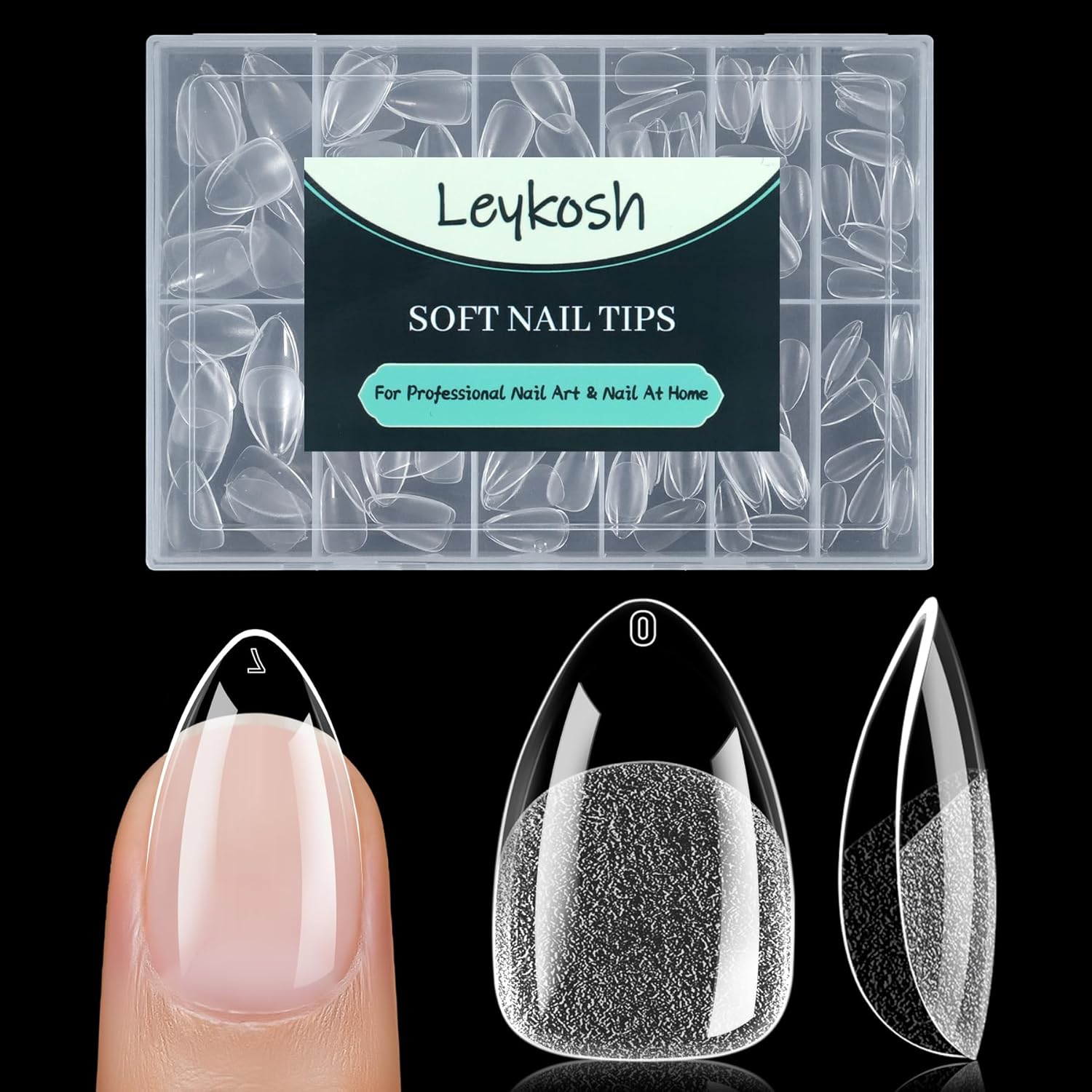 Short Almond Nail Tips, 216pcs Soft Acrylic Fake Nails Gel Nail Tips, Full Cover Pre-Shaped Matte Clear Press on Nails for Extension, Diy at Home Manicure 12 Sizes-Velvo Beauty