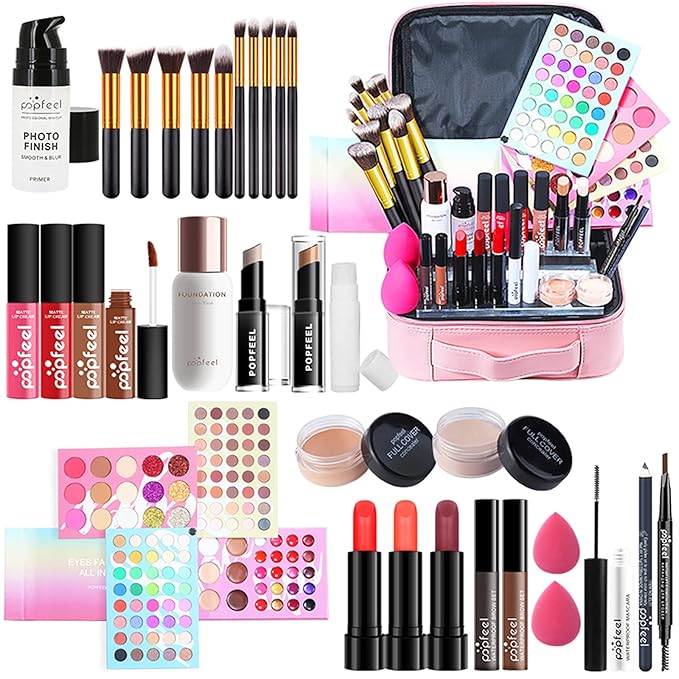 All-in-one Makeup Set Holiday Gift | Full Makeup Kit for Women Essential Starter Bundle Include Eyeshadow Palette Lipstick Blush Cream Concealer Face Powder Eyeliner Mascara Lipgloss Brush-Velvo Beauty