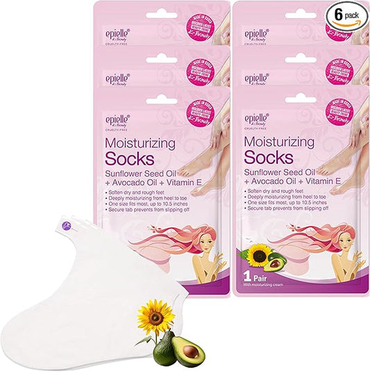 Epielle Moisturizing Foot Masks 6 Pairs, Deep Moisturizing Socks for Dry Feet & Cracked Heels, Relieve and Soften with Sunflower Seed Oil & Avocado Oil, Korean Skin Care, Spa Self Care Gifts for Women-Velvo Beauty