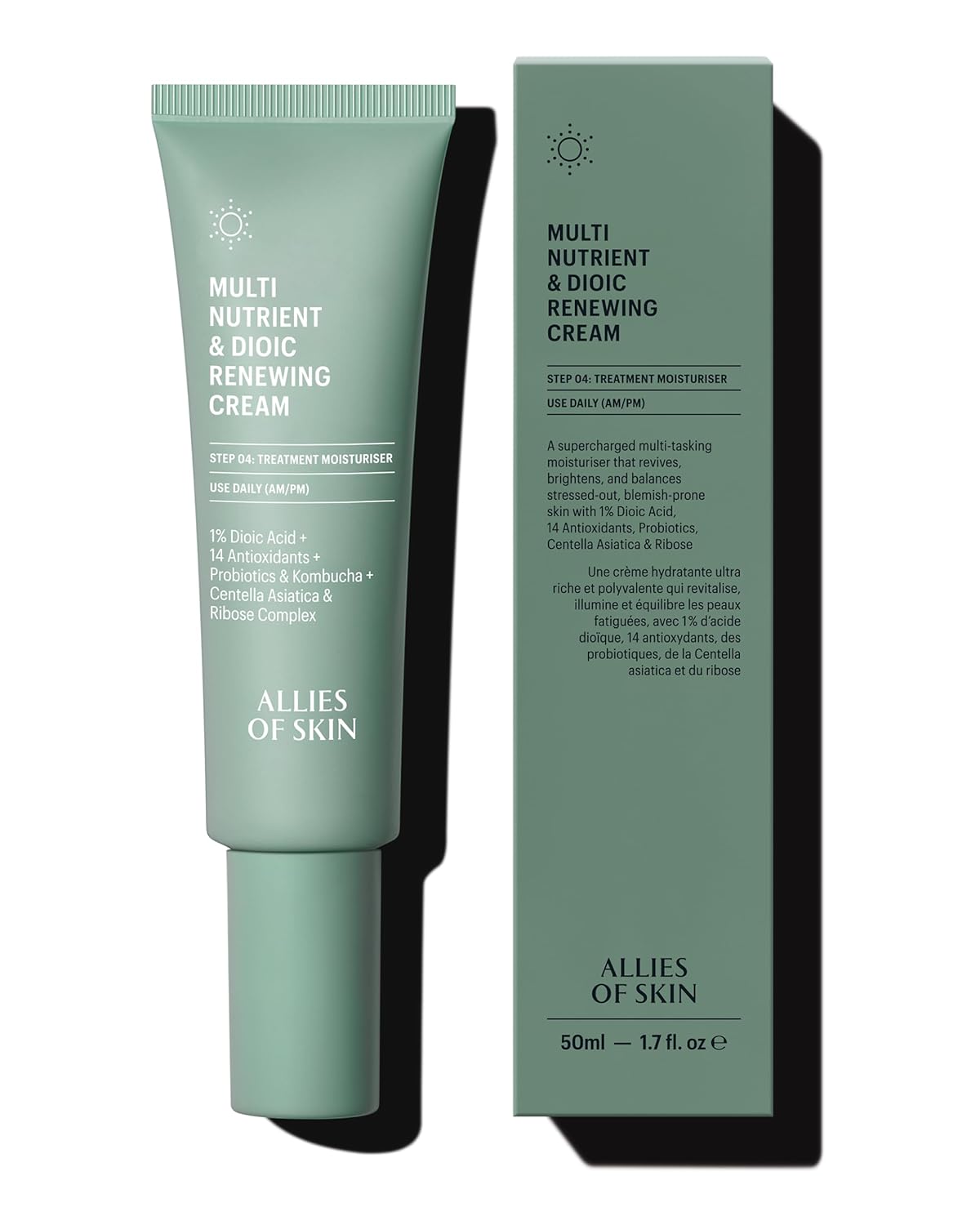 Allies of Skin Multi Nutrient & Dioic Renewing Cream: Moisturizer with Dioic Acid, 14 Antioxidants, Probiotics & Centella Asiatica. Targets Imperfections, Brightens & Protects Skin 1.7 oz / 50 ml-Velvo Beauty