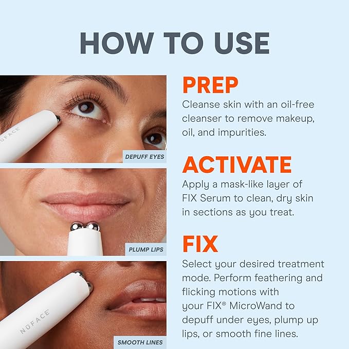 NuFACE FIX MicroWand Microcurrent Facial Device, FDA Cleared - Eyes, Lips & Lines Treatment with Serum Activator - Lip Plumper, Eye Depuffing Wand, Wrinkle & Smile Line Reducer, 3 On-the-Go Modes-Velvo Beauty