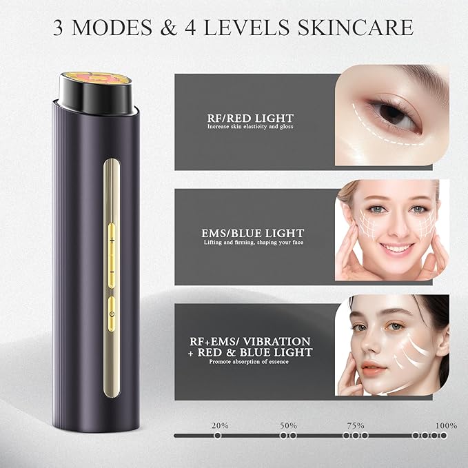 Microcurrent Facial Device, BNU 3-in-1 Light Therapy Beauty Massager for Wrinkle, Lifting, Firming, Puffiness Reduction and Promote Absorption, 4 Level Skin Tightening Machine for Face, Neck and Eye-Velvo Beauty