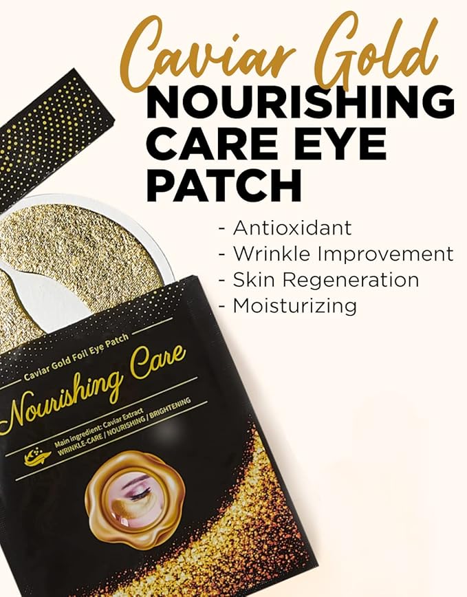 YURICOS Caviar Gold Foil Under Eye Mask Patch for Dark Circles and Puffiness 20 Pairs - Premium Anti-Aging 24k Gold Eye Mask to Diminish Under Eye Wrinkles, Lines-Velvo Beauty