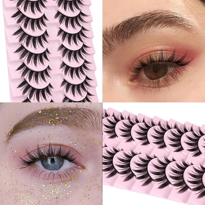 False Eyelashes 10 Pairs Manga Lashes Japanese Style Anime Thick Cosplay Lashes Natural Look 16MM Spiky 8D Wispy Faux Mink Lashes Full Strip Doll Lashes by FANXITON-Velvo Beauty