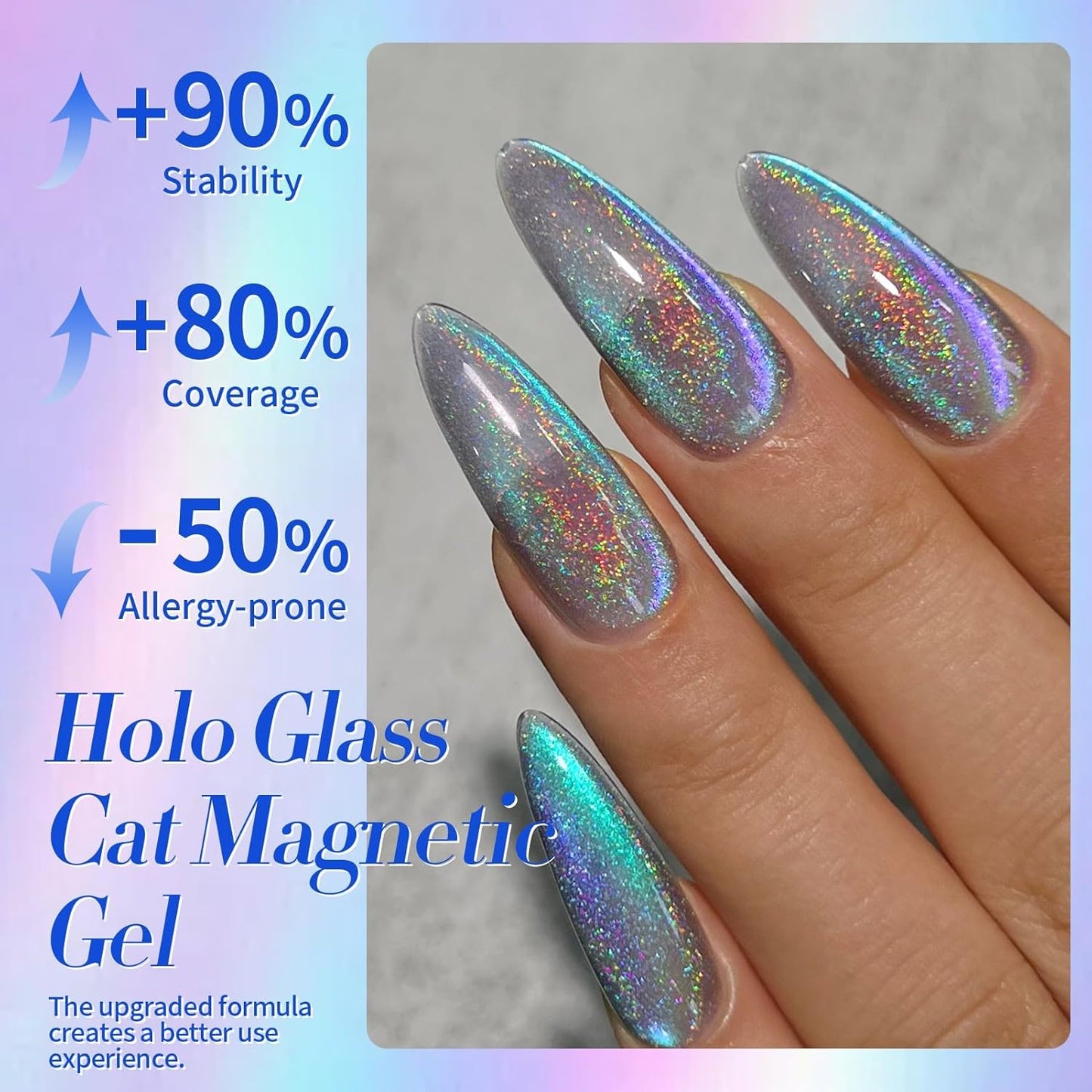 Born Pretty 9D Cat Magnetic Eye Gel Nail Polish Holographic Rainbow Gel Polish Blue Purple Soak Off U V LED Gel Polish Nail Art Design Manicure Salon DIY Home 15ML-Velvo Beauty