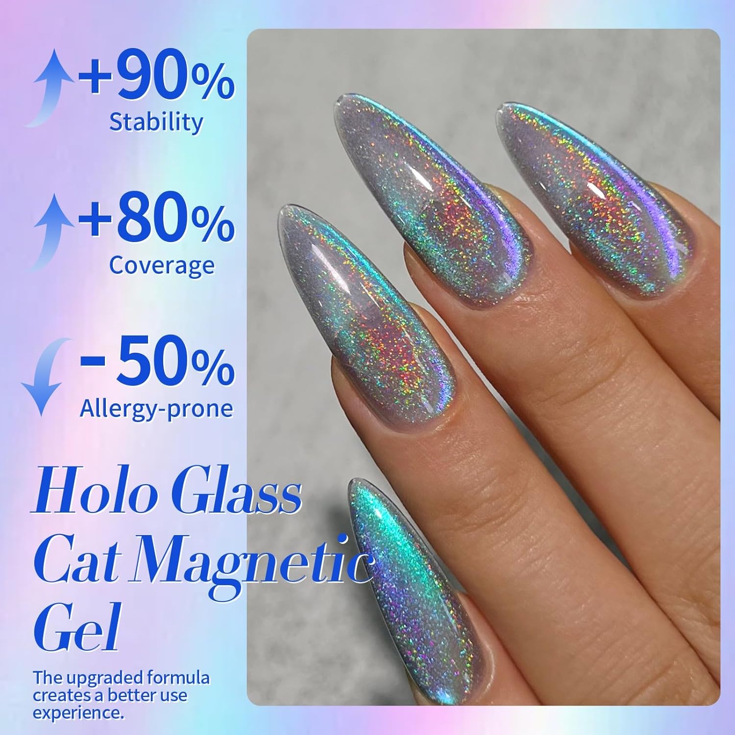 Born Pretty 9D Cat Magnetic Eye Gel Nail Polish Holographic Rainbow Gel Polish Blue Purple Soak Off U V LED Gel Polish Nail Art Design Manicure Salon DIY Home 15ML-Velvo Beauty