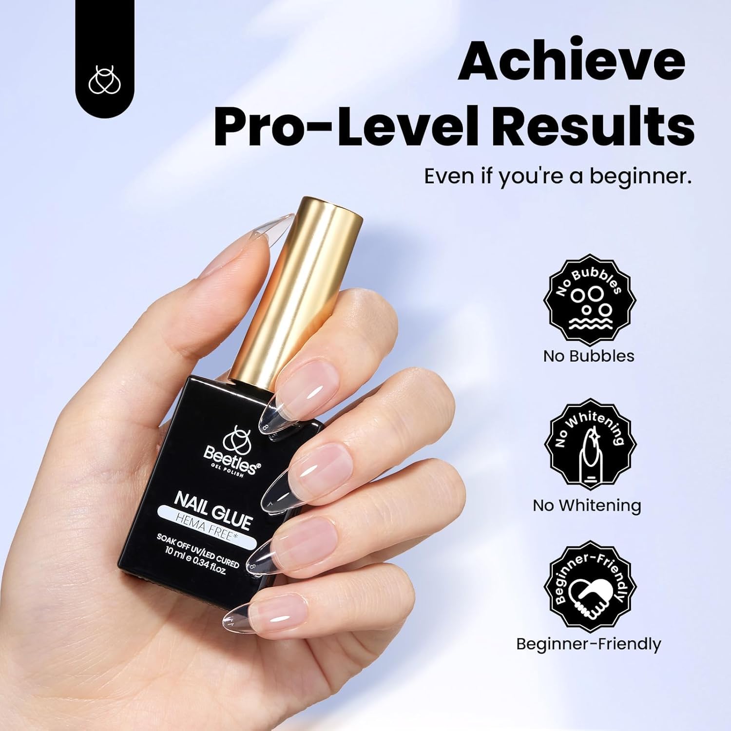 Beetles Hema-Free Nail Glue Gel - 10ml Super Strong Brush U V Nail Glue for Acrylic and Clear Press On Nails, Long Lasting Extension Gel Curing Needed-Velvo Beauty