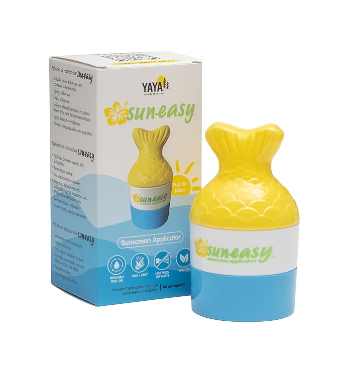 YAYA ORGANICS Sun-Easy Sunscreen Applicator, Refillable Roll-On with Sponge for Kids and Babies, Fun, Fast and Mess-Free application, Holds 80 ml, Fish/Blue Cap-Velvo Beauty