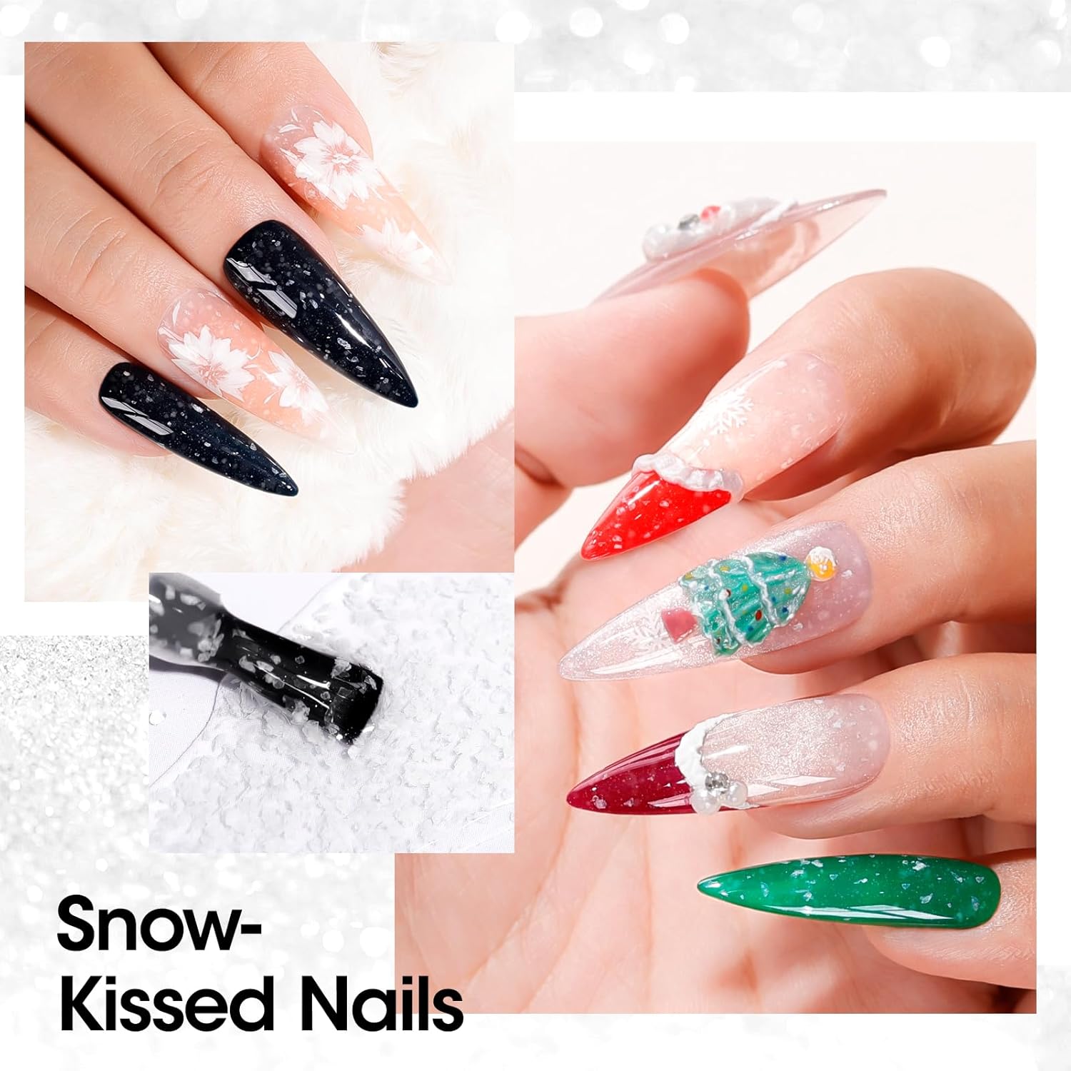 GELLEN Glitter Gel Top Coat, Snowflake Top Coat Nail Polish, Soak off Clear Glossy No Wipe Gel with Shimmer Finish, UV/LED Lamp Needed, Manicure Nail Art Gift for Halloween/Christmas/New Year-Velvo Beauty