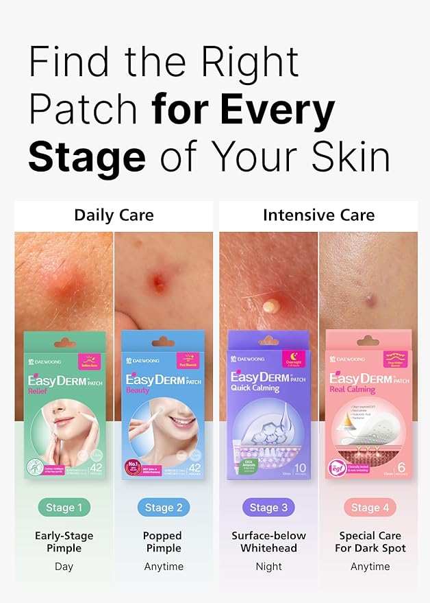 EasyDerm Multi-Step Pimple Patch Set – 4-Type Korean Pimple Patches + Free 2-in-1 Dual-Tip Extractor for Complete Skincare-Velvo Beauty