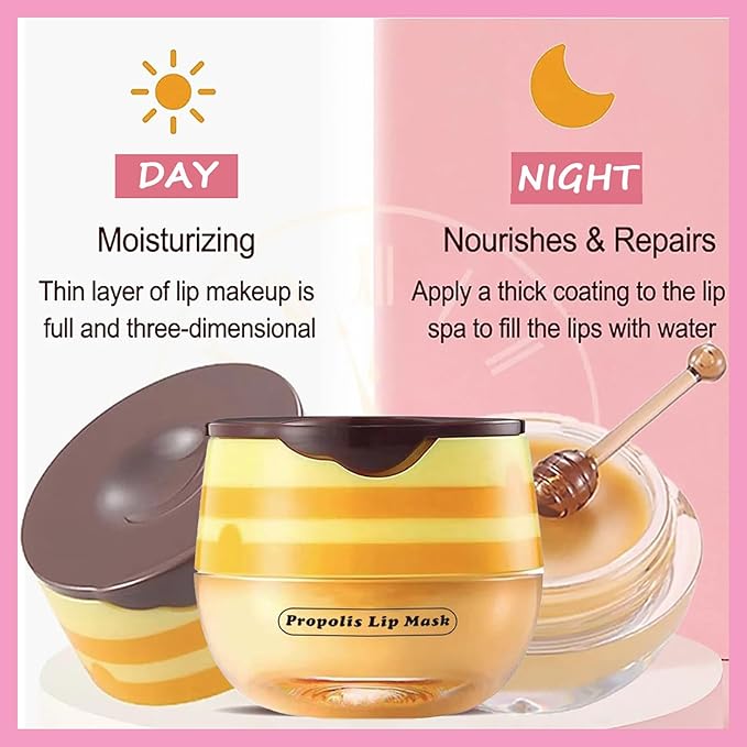 1 PCS Bee Lip Balm Lip Mask Honey Pot, Honey Moisturizing Sleeping Lip Mask Overnight with Sticks, Lip Balm Honey Pot Lip Balm Hydrating Prevention Dry and Crack Lip Scrubs Exfoliator-Velvo Beauty