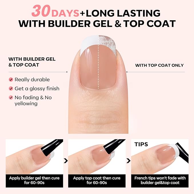 modelones French Tip Press on Nails, Short Square Fake Nails with Nail Box, Deep Nude Gel Nail Tips for Women, Soft Glue-On Nails for Natural Salon Look, DIY Nail Art Kit-Velvo Beauty