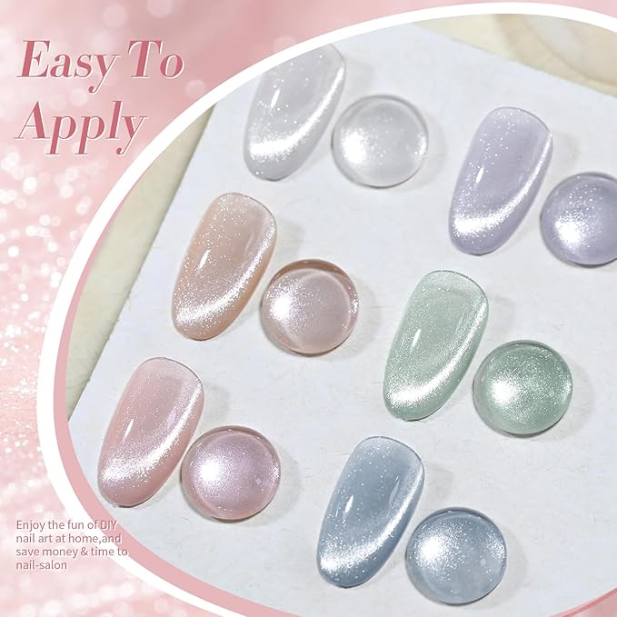 Born Pretty Cat Magnetic Eye Gel Nail Polish, Pastel Milky Jelly Cat Magnetic Gel Pastel Blue Green Purple Pink Nude Silver Nail Art Gel Manicure Salon DIY Gifts 7ML 6PCS-Velvo Beauty