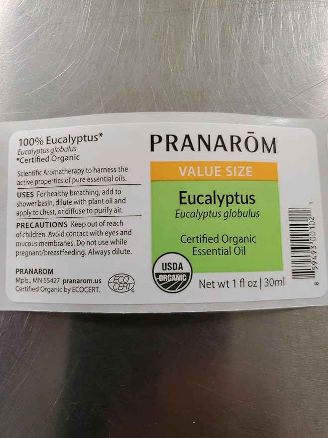 Pranarom USDA Certified Organic Eucalyptus Globulus Essential Oil (30ml), 100% Pure Undiluted Therapeutic Grade from Portugal for Aromatherapy, Diffuser, Topical Care, Relaxation-Velvo Beauty