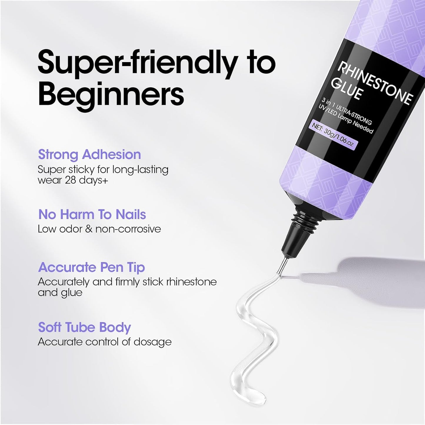 Gellen 30g Rhinestone Glue for Nails, Super Strong Adhesive Gel Nail Glue for Nail Charms, UV Light Needed Nail Gel for 3D Nail Art & Beads & Diamonds & Jewelry-Velvo Beauty