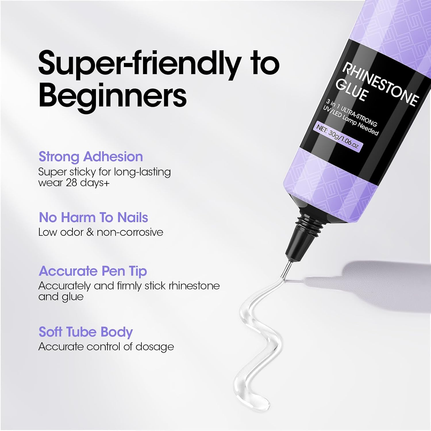 Gellen 30g Rhinestone Glue for Nails, Super Strong Adhesive Gel Nail Glue for Nail Charms, UV Light Needed Nail Gel for 3D Nail Art & Beads & Diamonds & Jewelry-Velvo Beauty