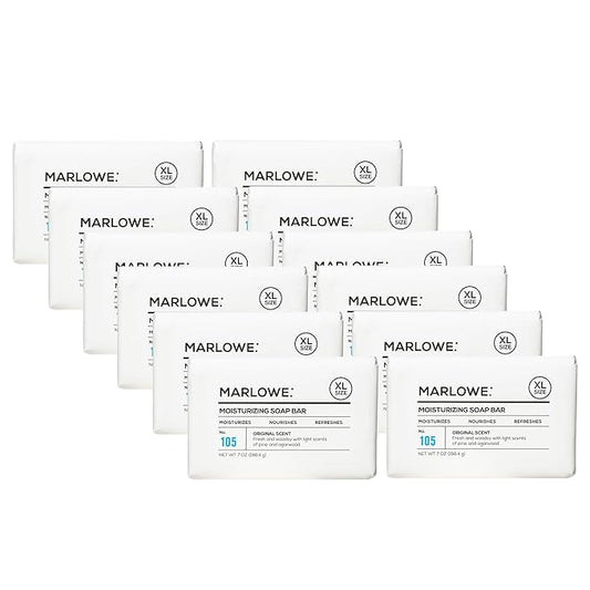 MARLOWE. No. 105 Bar Soap for Men 7 oz (12 Bars) Moisturizing Body Soap, Nourishing & Refreshing with Natural Extracts, Shea Butter, Olive Oil & Green Tea Extracts, Original Sage & Fir Scent-Velvo Beauty