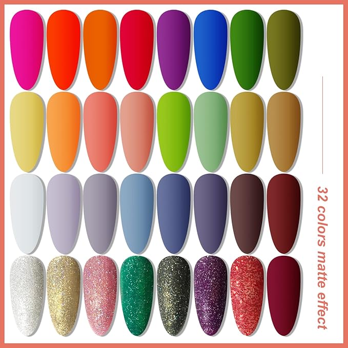 JODSONE Gel Nail Polish Kit with U V Light 32 Colors with Base Coat Matte Glitter Top Coat Gel Nail Set Manicure Salon Tools-Velvo Beauty