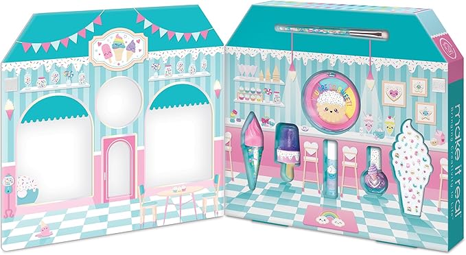 Make It Real: Candy Shop Cosmetic Set - 9 pcs, Vanilla & Strawberry Scented Cosmetics, Ice-Cream Shaped Glosses, Beauty Kit, Tweens, Girls & Kids Ages 8+-Velvo Beauty
