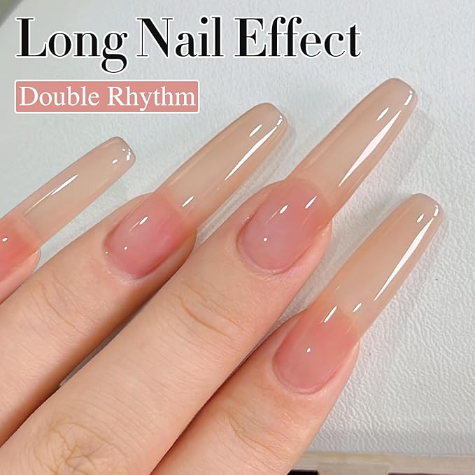 Double Rhythm Translucent Gel Polish Sheer Neutral Natural Light Milky Same Color Same Bottle 15ML Jelly Nail Polish Nail Art DIY at Home (Peach Cream-A1413)-Velvo Beauty