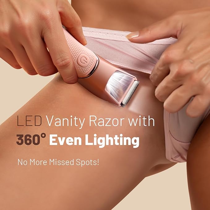 Bikini Trimmer for Women: Mirror Electric Shaver for Body Pubic Hair with LED Light, IPX7 Waterproof Portable Lady Facial Razor with Ceramic Blade,Rechargeable Body Groomer for Leg,Arm,Underarm-Velvo Beauty