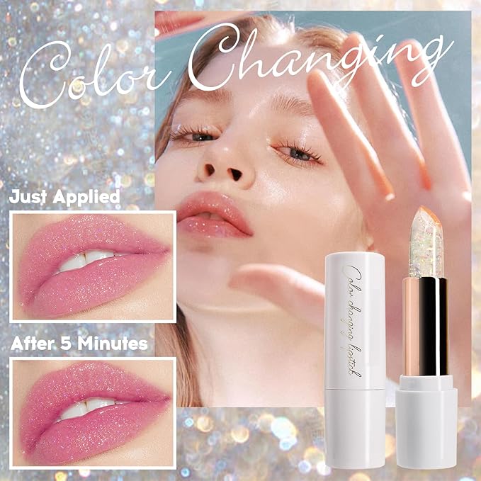 Ph Mood Magic Color Changing Lipstick, Crystal Flower Jelly Lipstick, Pearl Shimmer Lipstick Plumping Glimmer Glow Lipstick Long Lasting Nourishing Moisture Lip Care Color Change Lip Gloss(2#)-Velvo Beauty
