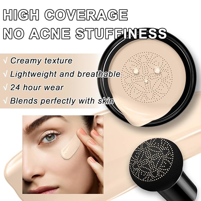 Mushroom Head Air Cushion CC Cream Foundation - Moisturizing Concealer for Even Skin Tone - Makeup Base Primer (#01 Ivory White)-Velvo Beauty