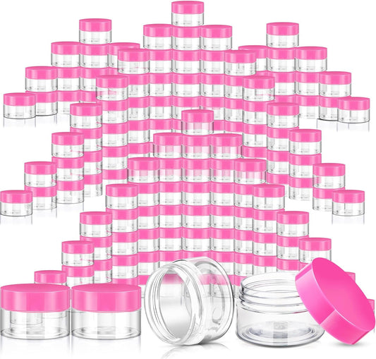 SATINIOR 100 Pcs Plastic Jars with Lids Small Containers Lids Wide Mouth Small Plastic Containers for Lotion Cream Rhinestones Body Butters Travel Storage(10 oz, Pink)-Velvo Beauty