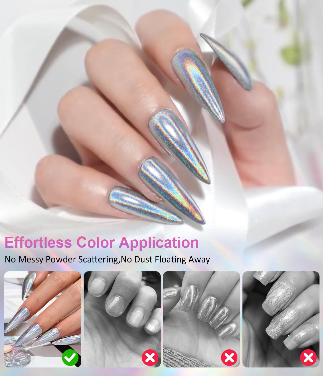 Magic Chrome Nail Powder: Iridescent Mirror Holographic Nail Powder,Metallic Pearl Effect Laser Chrome Nail Powde r for Salon Home Nai l Art DIY Design-Velvo Beauty
