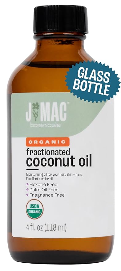 J MAC BOTANICALS Organic Fractionated Coconut Oil (4 oz Glass Bottle) Organic Carrier Oil and moisturizer-Velvo Beauty