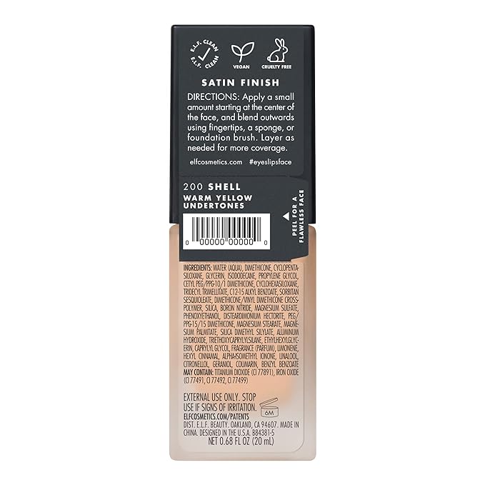 e.l.f. Flawless Finish Foundation, Lightweight & Medium Coverage, Semi-Matte Finish, Shell, 0.68 Fl Oz (20mL)-Velvo Beauty