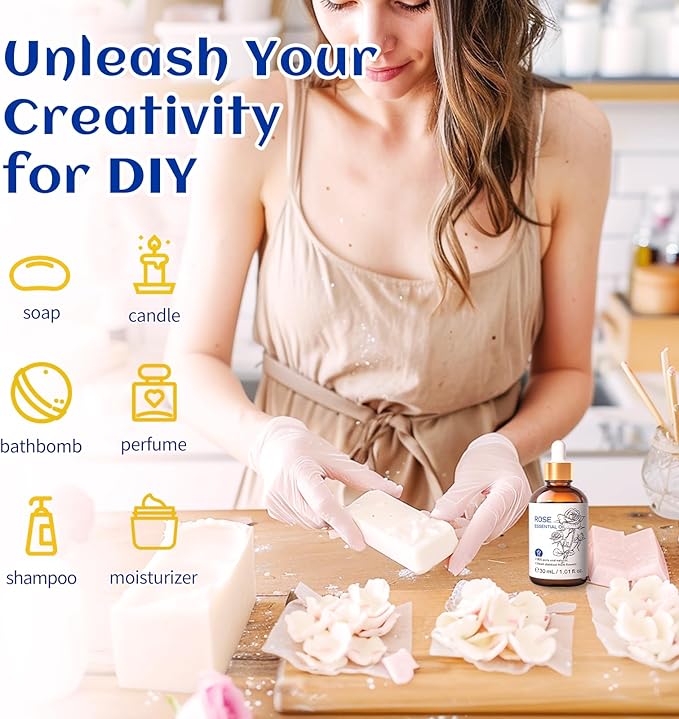 HIQILI Rose Essential Oil 1 Fl Oz, 100% Natural Therapeutic Grade for Aromatherapy, Diffuser, Skin Care, Massage, Includes Premium Quality Glass Dropper-Velvo Beauty