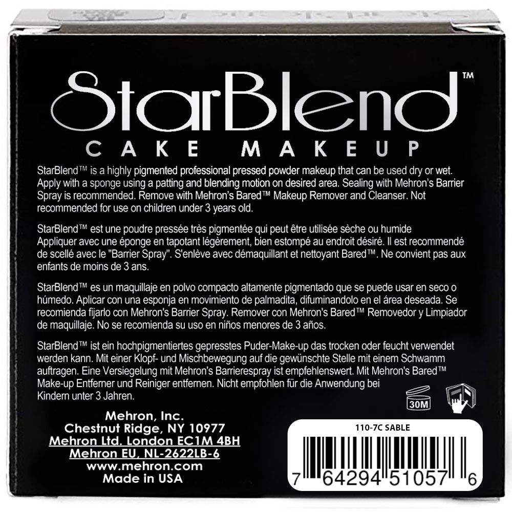 Mehron Makeup StarBlend Cake Makeup | Wet/Dry Pressed Powder Face Makeup | Powder Foundation | Sable Brown Face Paint & Body Paint 2 oz (56g)-Velvo Beauty