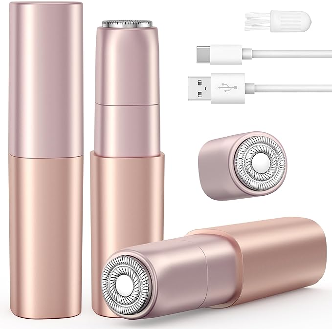 Rechargeable Facial Hair Remover for Women: Painless Mini Face Razors Shaver with 2 Replacement Heads,Electric Facial Hair Removal Device for Upper Lip, Chin & Face for Home & Travel-Velvo Beauty
