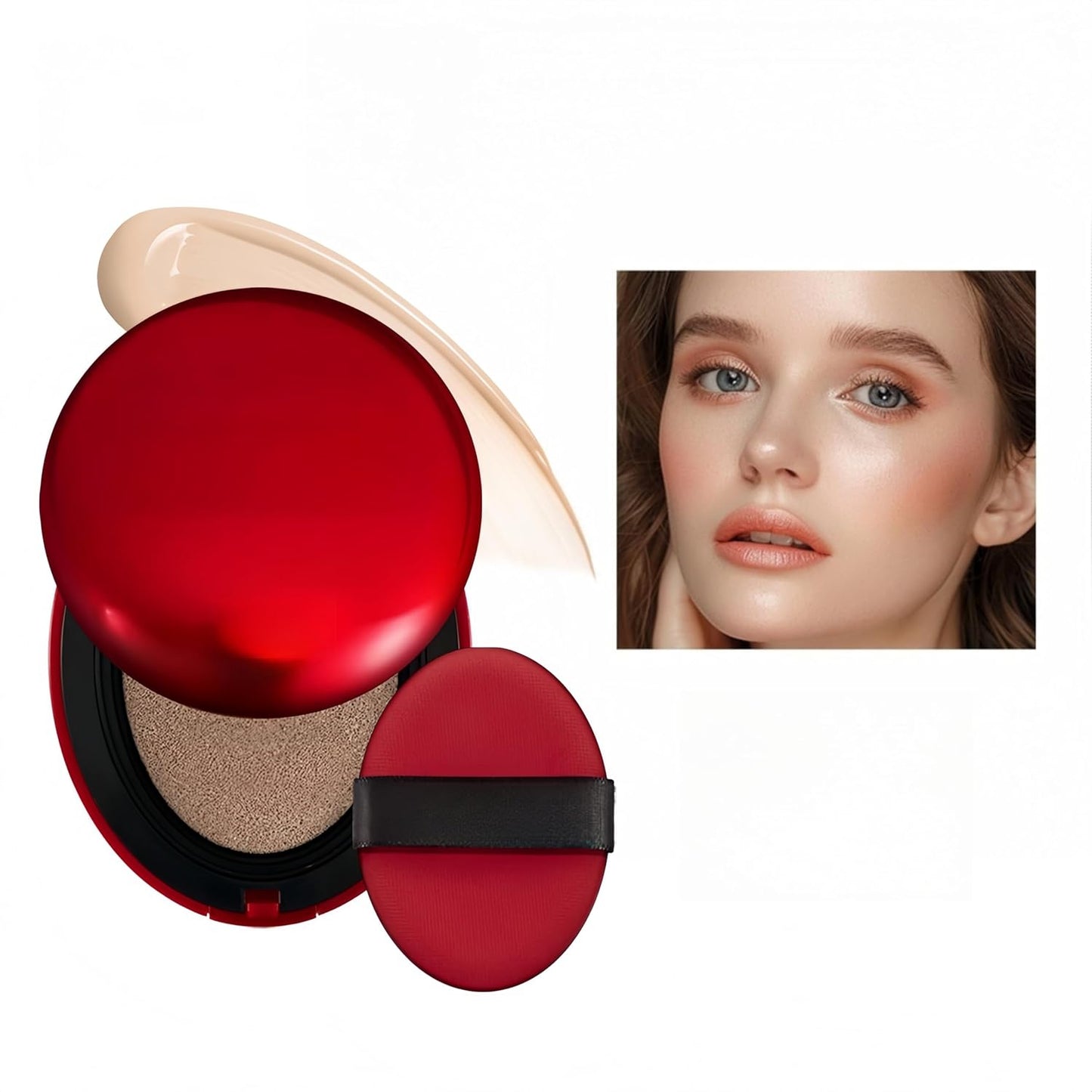 MAEPEOR Cushion Foundation 9 Colors Full Coverage Weightless Satin Glow Foundation Hydrating Long-Lasting Cushion BB Cream (Color 08)-Velvo Beauty