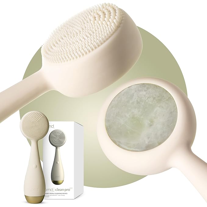 PMD Beauty Clean Pro Jade - Smart Facial Cleansing Device with Silicone Brush & Jade Gemstone ActiveWarmth Anti-Aging Massager - Waterproof - SonicGlow Vibration - Clear Pores & Blackheads-Velvo Beauty