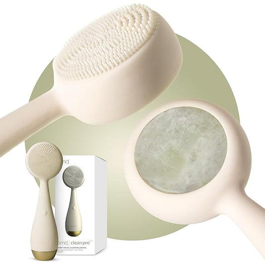 PMD Beauty Clean Pro Jade - Smart Facial Cleansing Device with Silicone Brush & Jade Gemstone ActiveWarmth Anti-Aging Massager - Waterproof - SonicGlow Vibration - Clear Pores & Blackheads-Velvo Beauty