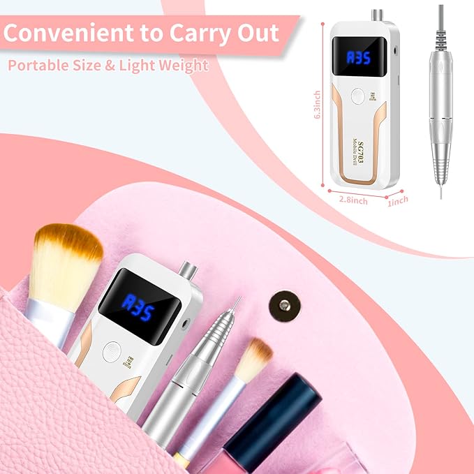 Portable Nail Drill Professional 35000 RPM, MOCOWIND Rechargeable Electric Nail File Machine for Acrylic Nails Gel Polishing Removing, Cordless E-File with Bits Kit for Manicure Salon Home, White-Velvo Beauty